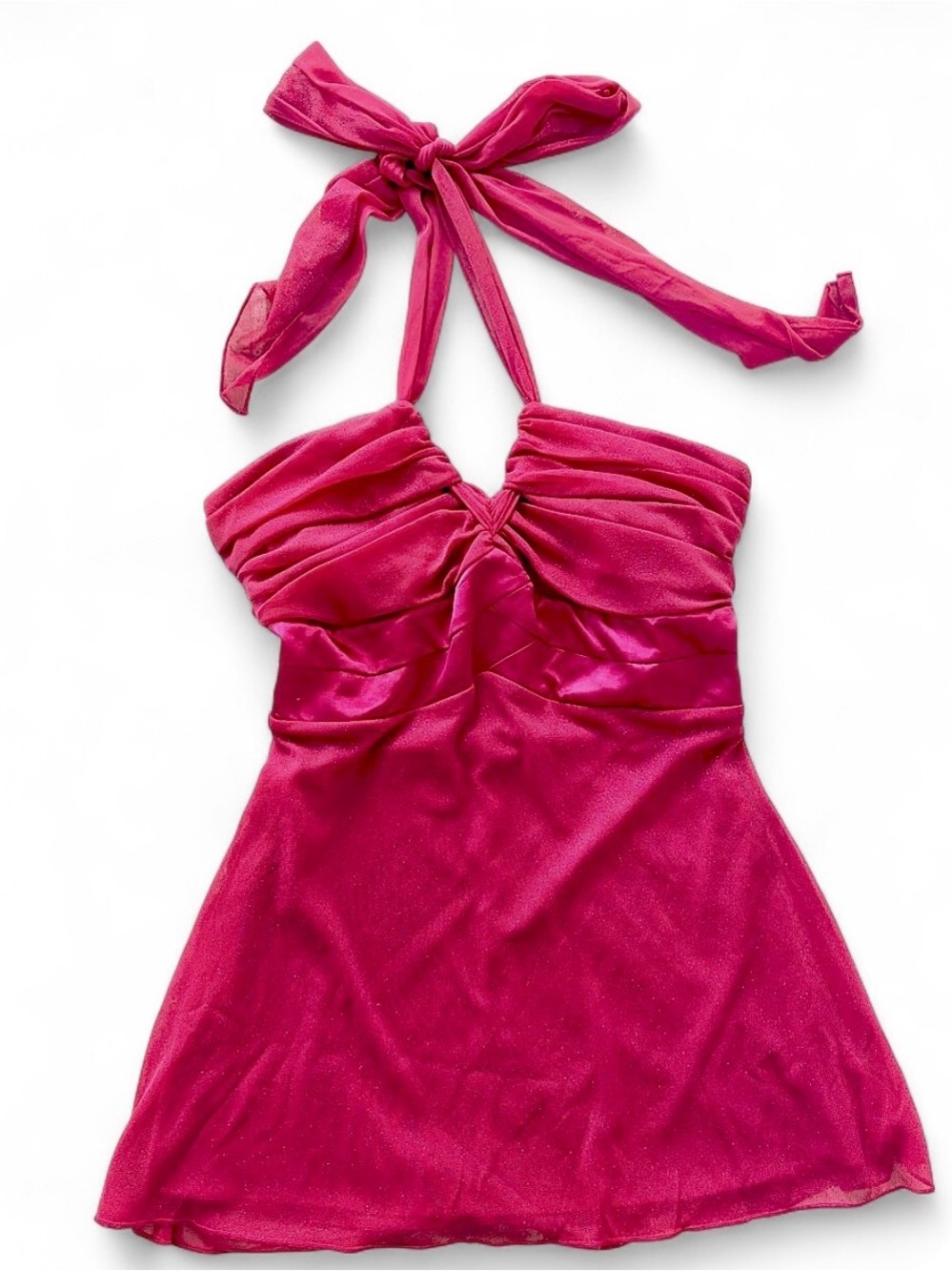 Vintage Le Chateau Hot Pink Sparkly Satin Halter Top